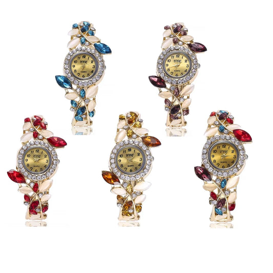 5 Pack Women Luxury Watch Bracelet Diamond Flower Lady Retro Wholesale Wrist Watch Jewellery