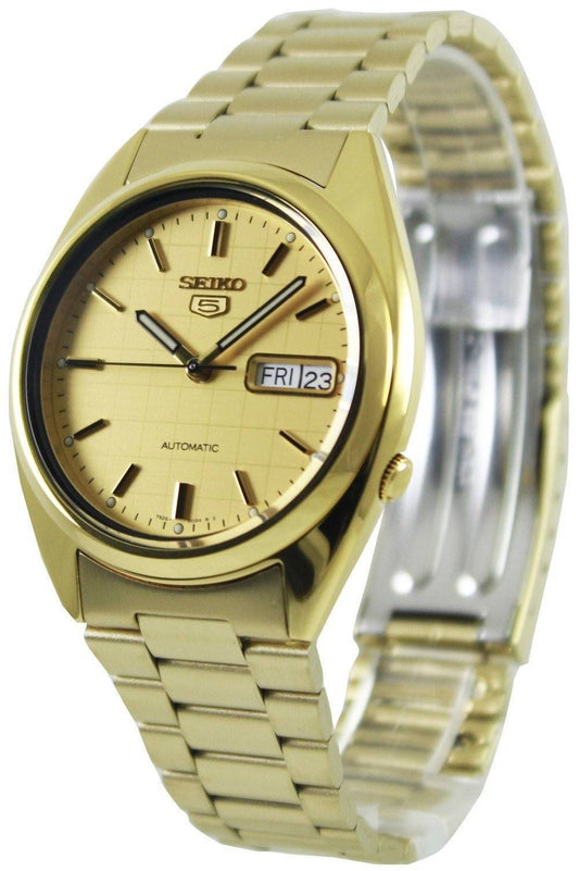 Seiko 5 Automatic Gold Dial Day and Date Stainless Steel SNXL72K1 30M Mens Watch