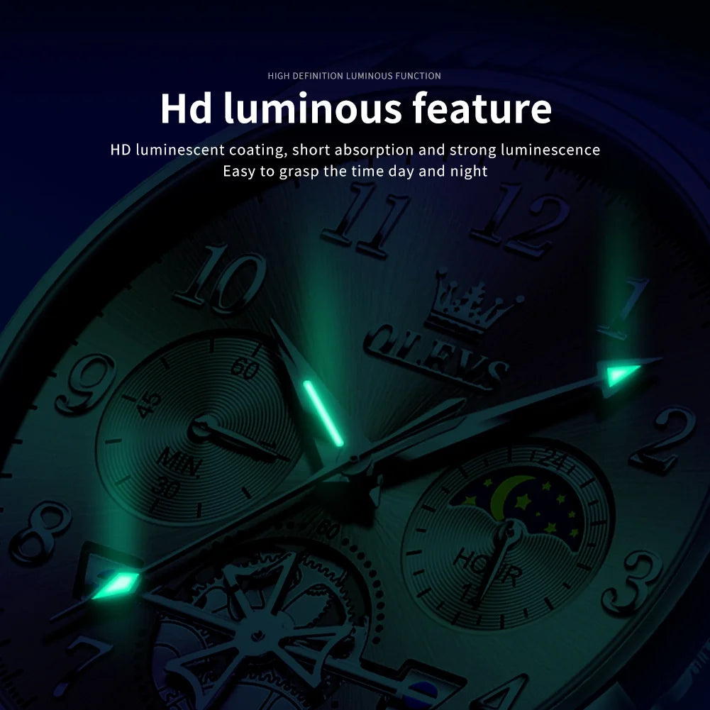 Watches for Men Chronograph Multifunction Business Dress Luxury Casual Analog Moon Phase Flywheel Quartz Stainless Steel Waterproof Luminous Men Wrist Watches Reloj Para Hombre Gray Dial