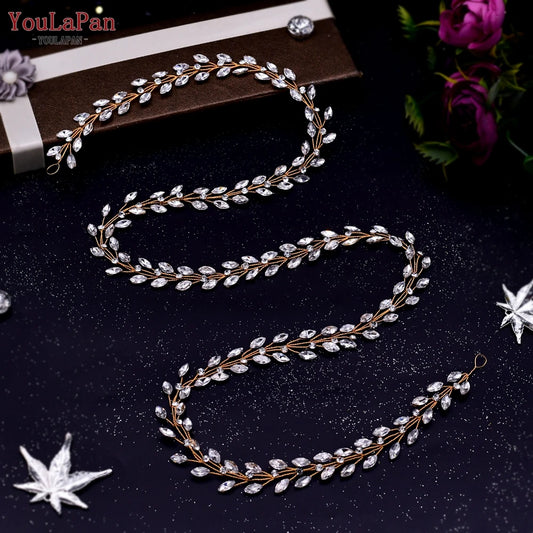 Handmade Pearl Hair Hoop Bride Elegant Alloy Leaf Hairbands Bridal Rhinestone Hair Tiara Wedding Hair Accessories HP322